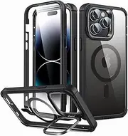 [ESR] for iPhone 14 Pro Max Case, Compatible with MagSafe, Full-Body Military-Grade Drop Proof Case for iPhone 14 Pro Max with Built-in 9H+ Tempered Glass Screen Protector and Stand, Clear Black