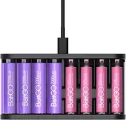 LIMETA 8 Bay AA AAA Battery Charger - High Speed Charger Max 27W - Household Battery Charger for Li-ion, NiMH, NiCd, LiFePo4 Rechargeable Batteries - USB C Input