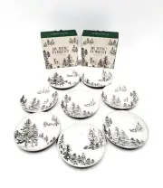 Pottery Barn Rustic Forest APPETIZER Plates Set of 8 Mixed Design Christmas NEW