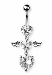 Belly Button Ring Navel Angel Wings gem Gem Heart dangling
