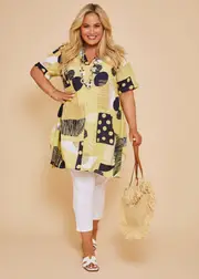 [TS] Taking Shape Tulip Linen Bamboo Tunic Size 18 in Banana Print - Plus Size Women's Clothing Banana Print