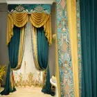 Custom High-end atmosphere velvet blue cloth curtain tulle valance drape C1555