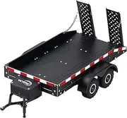 TCRC Full Metal Truck Trailer with Simulated Reflective Stickers for 1/16 1/18 1/24 RC Crawler Car Upgrades,Black