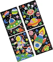 ORFOFE 4pcs Mosaic Sticker Kit for Craft Supplies with Astronaut Spaceship Alien Creative Art Activities for Safe Fun Crafting Experience