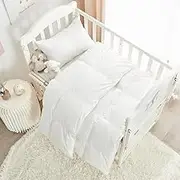 ROSE FEATHER Toddler/Travel/Crib Goose Down Comforter Duvet/Blanket Multifunctional,100% Organic Cotton Hypoallergenic & Washable Unisex Kids,All Season,White 35x44