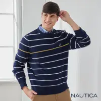 在飛比找momo購物網優惠-【NAUTICA】男裝 拼接織法條紋長袖針織衫(深藍色)