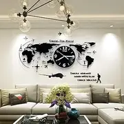 3D Acrylic World Map with Clock Set, MDF Living Room Ornate Modern Wall Clock Black World Clocks Wall Clocks Signs Continents Countries Wall Decoration Wall-Art,60x28cm