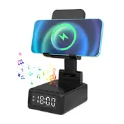 4 in 1 Cell Phone Stand with Bluetooth Speaker and Wireless Charger Alarm Clock