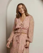 Tigerlily Genevieve Audley Long Sleeve Crop Top Peach Blossom Size 14 New