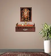 Deckrate MDF Brown Wall Hanging Designer Wooden Mandir for Home & Office |Temple Home | Pooja Ghar in Jharokha style With LED Lights(DESIGN 33) (BROWN, 12 X 6 INCH, WITHOUT JHAROKHA)