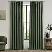 QJmydeco Extra Long Curtain Panels 96 Inches Long Window Curtains & Drapes for Living Room 2 Panels Set Organic Basics Backout Curtains Linen Pinch Pleated for Traverse Rods Dark Academia Olive Green