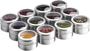 Aiyola Magnetic Spice Tins 12pcs,Stainless-Steel Magnetic Spice Container Dustproof Magnetic Spice Jars Easy to Clean and Rust Free Includes 120 Labeling Stickers