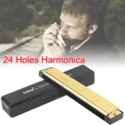 24 Holes Harmonica + Case Polyphonic Tremolo 48 tones C Key Gift Instrument Kid