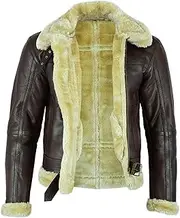 [Leatherick] Men Brown Aviator RAF Real Goat Skin Leather Shearling Style Vintage Bomber Flying Jacket