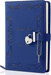 Diary With Lock And Key For Girls Thicken 360 Pages Leather Heart Shaped Locking Journal Cute Locked-9.33 x 6.34 x 2.05 inches-Blue