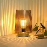 LUSHARBOR Battery Operated Table Lamp with Timer, Cordless, Amber Glass, Modern Style, 500 Lumen, 0.5W LED, 3V Battery Powered, 1.1 lbs, 6" H x 4.3" D x 4.3" W