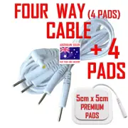 TENS EMS ELECTRODE 4 PADS CABLE + 5cm x 5cm x 4 PREMIUM PADS