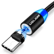 USLION 2.4A USB-A to Type-C Cable Magnetic Charging Nylon Braided Copper Core Line 1M/2M Long for Xiaomi 13 Pro for Huaw
