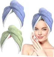 HAPINARY Super Absorbent Hair Drying Cap Set 2PC Women's Quick Dry Hair Turban Bath Hat Soft Fleece for Hair Care