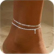 [Tasiso] Initial Ankle Bracelets for Women，Layered Waterproof Anklet for Women Sterling Silver Plated Anklets Layering Thin Figaro Letter Anklet Summer Jewelry Gifts for Women