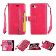 Magnetic zipper wallet phone case with straps for iphone