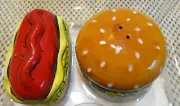 K-MART Salt & Pepper Hamburger & Hot Dog Ceramic Summer Picnic Fun NEW