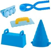 5pc Sand Snow Toy Kit for Kids- Blue Snowball Maker Snow Cone Snow Bricks Trowel