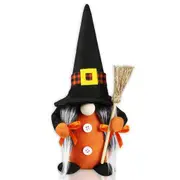 Halloween Witch Gnome Holding Broom Shelf Sitter
