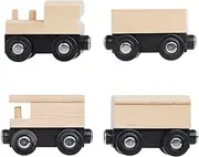 Toys Unpainted Wooden Train Cars Compatible with Thomas, Chuggington, Brio, Pack of 4, Great for Party