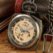 Transparent Cover Hand-winding Mechanical Skeleton Roman Numberals Pocket Watch