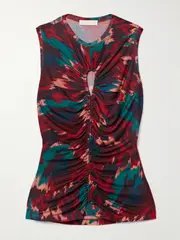 [Ulla Johnson] Ulla Johnson - Gabi Cutout Ruched Printed Lyocell-jersey Top - Multi - small small Multi