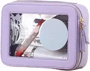 Clear Makeup Bag Travel Cosmetic Case Transparent Toiletry Bag with Zipper, Portable Make Up Organizer Traveling Compact Car Bag for Essentials（Purple）