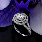 Double Halo Split Shank 1 CT Diamond Engagement Ring Round Cut D/VS2 Treated