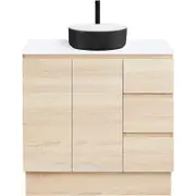 CIBO 900mm Coast Veneer Nordic Full Height Bathroom Vanity With Black And White Basin