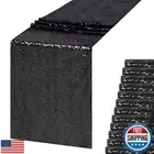Black Sequin Table Runner 12" x 72" Pack of 12 Sequin Table Cloth Runner Glit