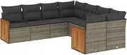 [vidaXL] Garden Sofa Set - 8 Piece Grey Rattan Furniture with Storage - Outdoor Patio Modular Couch with Washable Cushions