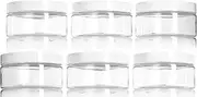 8 oz Clear PET Plastic Low Profile Jar with White Smooth Lids (6 pack) I BPA Free Large Refillable Empty Storage Containers