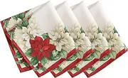 Elrene Home Fashions Red and White Poinsettia Holiday Fabric Dinner Napkins, 17 Inches x 17 Inches, Set of 4