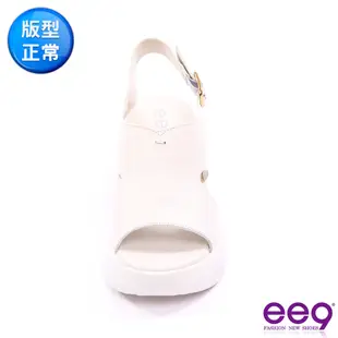 ee9 微甜個性圓頭百搭牛皮厚底坡跟涼鞋-米色-5536165 30