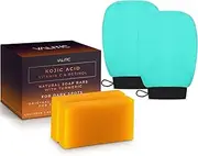 VALITIC 2 Pack Kojic Acid Vitamin C & Retinol Soap Bars for Skin Lightening & A Pair of Turquoise Exfoliating Gloves for Body Scrubs