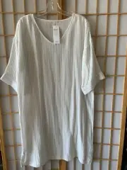 EILEEN FISHER WHITE ORGANIC LINEN DRESS W/black PIN STRIPE SZ M RTL $188.00