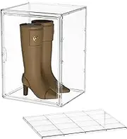 Attelite XX-Large Clear Stackable Plastic Storage Bins, 1 Pack Boot Shoe Box Organizers with an Adjustable Divider, Big Display Storage Box with Lids