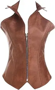 [WORNEW] Women's Steampunk Corset Women's Steampunk Corset Zip Halter Women Shapewear Leather Tunic Vest Gothic Corset Punk Corset (Color : Brown, Size : XXXXXX-Large)