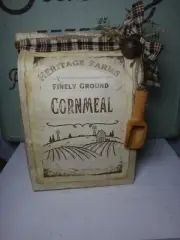 Handmade Primitive style Cornmeal bag, home-spun ribbon and sprigs of greenery