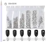 WOKOTO Nail Crystals Clear Rhinestones White Flatback 3d Decorations For Nails With Picker Pencil Mix-Size SS4-SS16 Fake Diamonds For Nails Art Girls