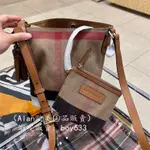 二手現貨 BURBERRY 博柏利 水桶包 THE ASHBY CANVAS 經典大格紋 帆布包 斜背包 免運