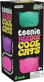NeeDoh Cool Cats Teenie - Groovy Squishy Stress Toy, 3 Pack, Soft, Squeezable & Dough-Filled, Fun Sensory Fidget for Kids & Adults, Assorted Colours & Expressions,Ages 3+