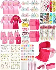 Suhine 6 Set Spa Party Supplies for Girls, Kids Satin Robes Nail Salon Kit Spa Kit Accessories for Birthday Party Favors