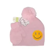 Girls Angel Face Pink Smiley Face Hat & Gloves