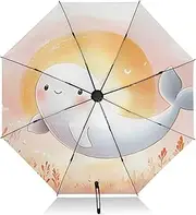 [PDZRMY] UV Protection Travel Umbrella Whale Cute Sun Compact for Rain and Sun - Auto Open and Close UPF 50+ Windproof Portable 46” Sun Umbrella for Women and Men